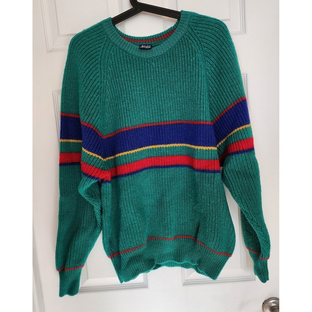 VTG 80's Gant "The Rugger" Green with Blue,Yellow Stripes Unisex Size S 💯 Wool
